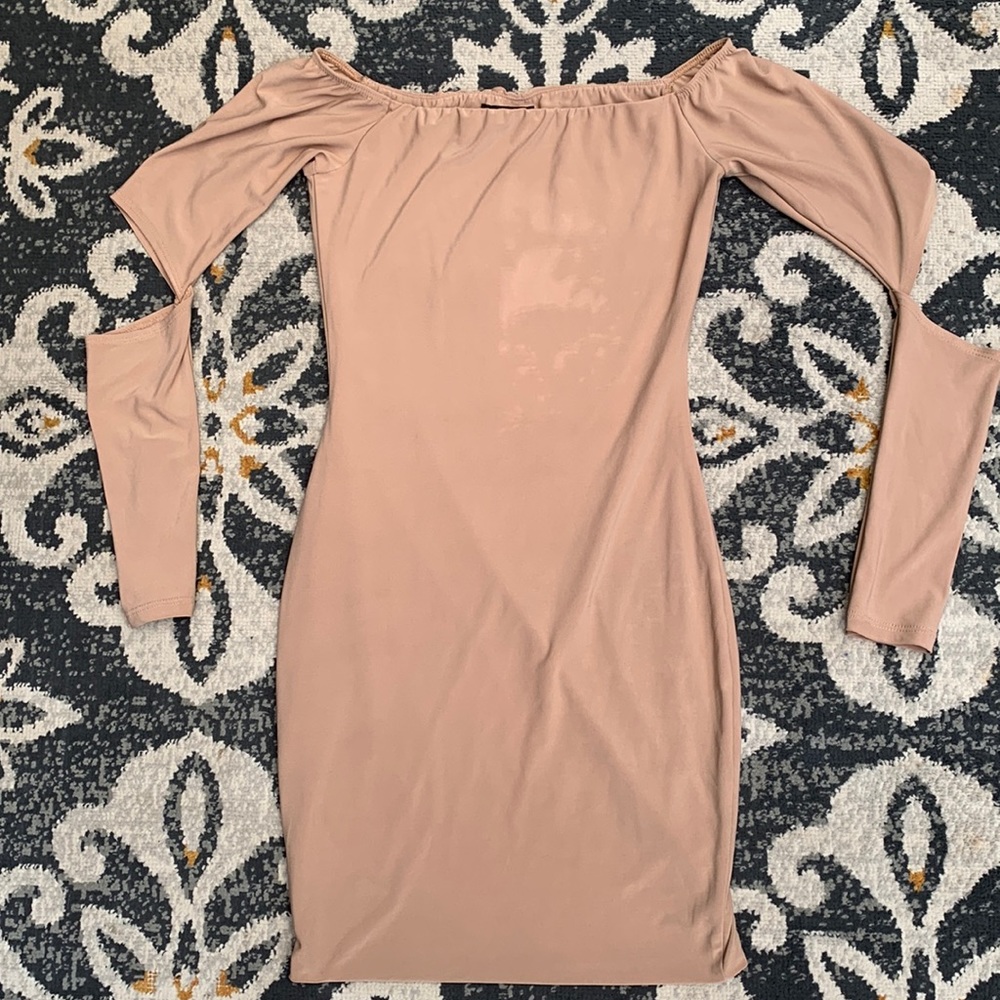 Sexy Tan Fashion Nova Off the Shoulder Mini Dress